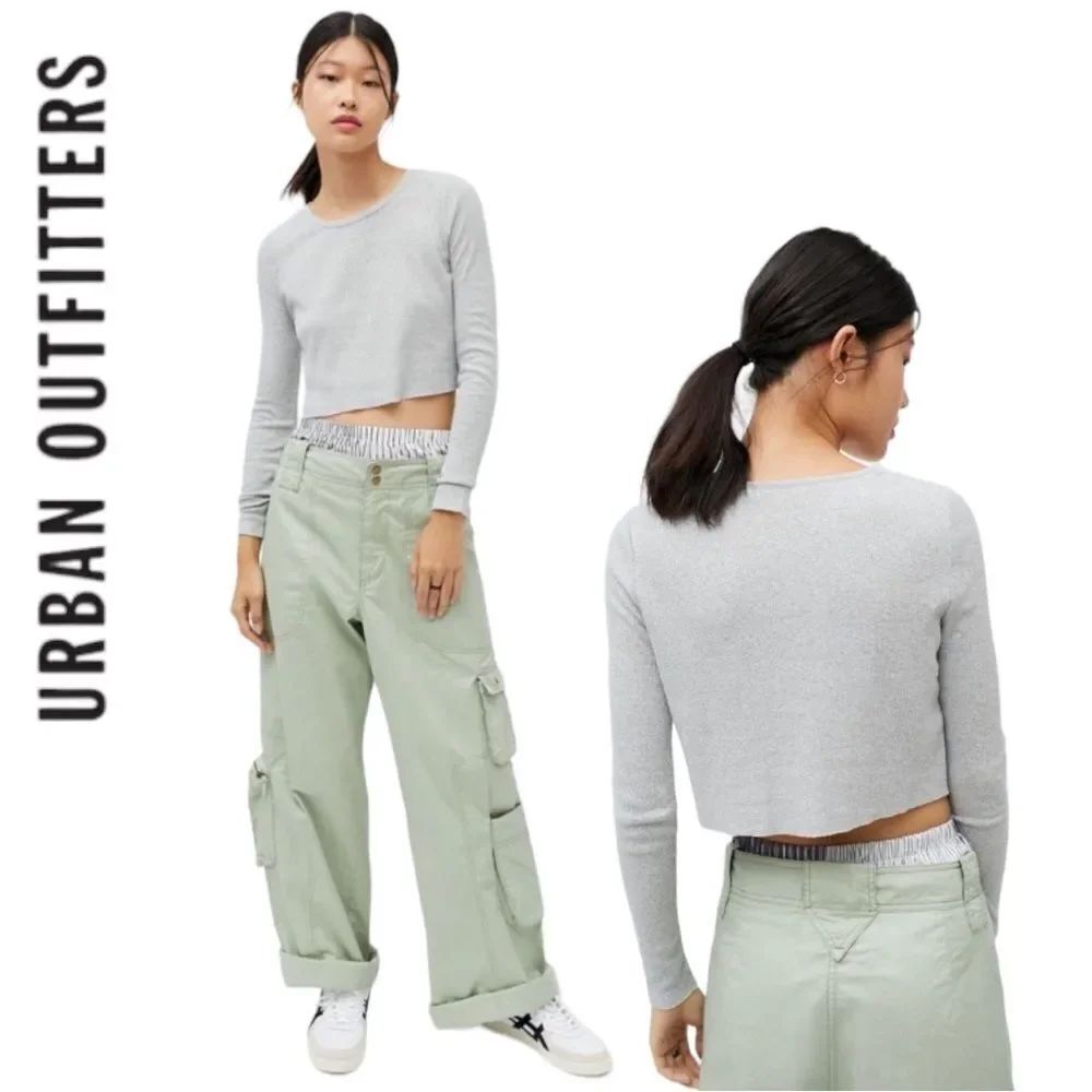 BDG UO Urban Outfitters Girlfriend Grey Cropped Long Sleeve Tee Shirt NEW XL